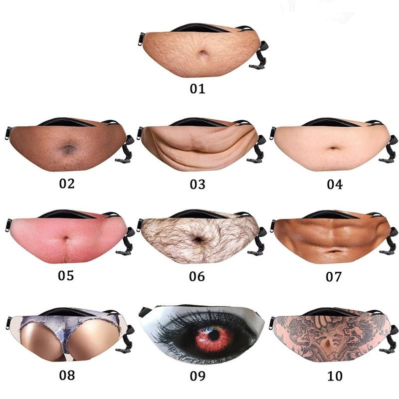 Customized Pattern Novelty Fun Men Women PU Dad Bag Dad Bod Waist Bags Beer Fat Hairy Belly Fanny Pack