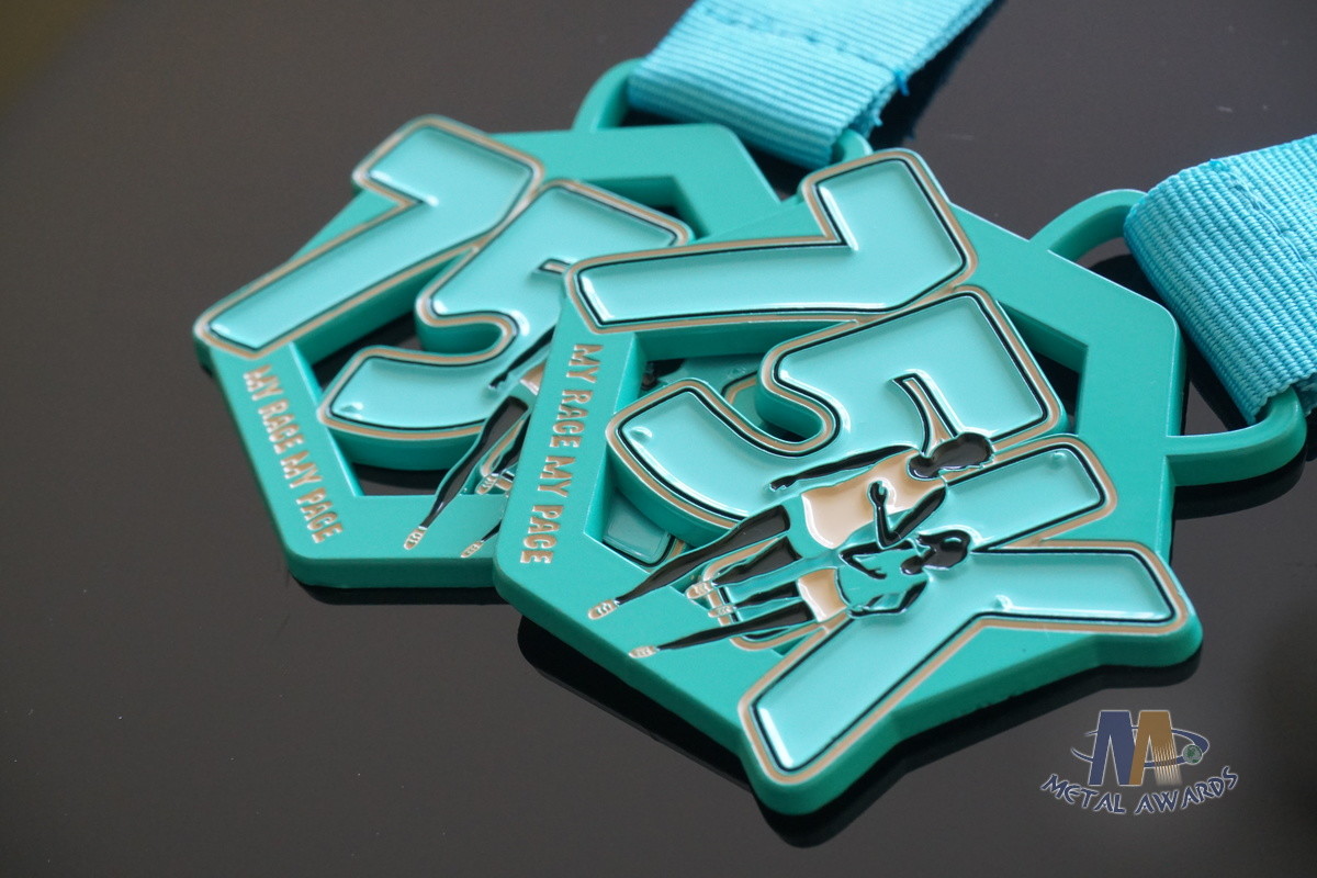 Race 75K Marathon Custom Metal Sports Medals Spray Pontan Colors With Printing Ribbon