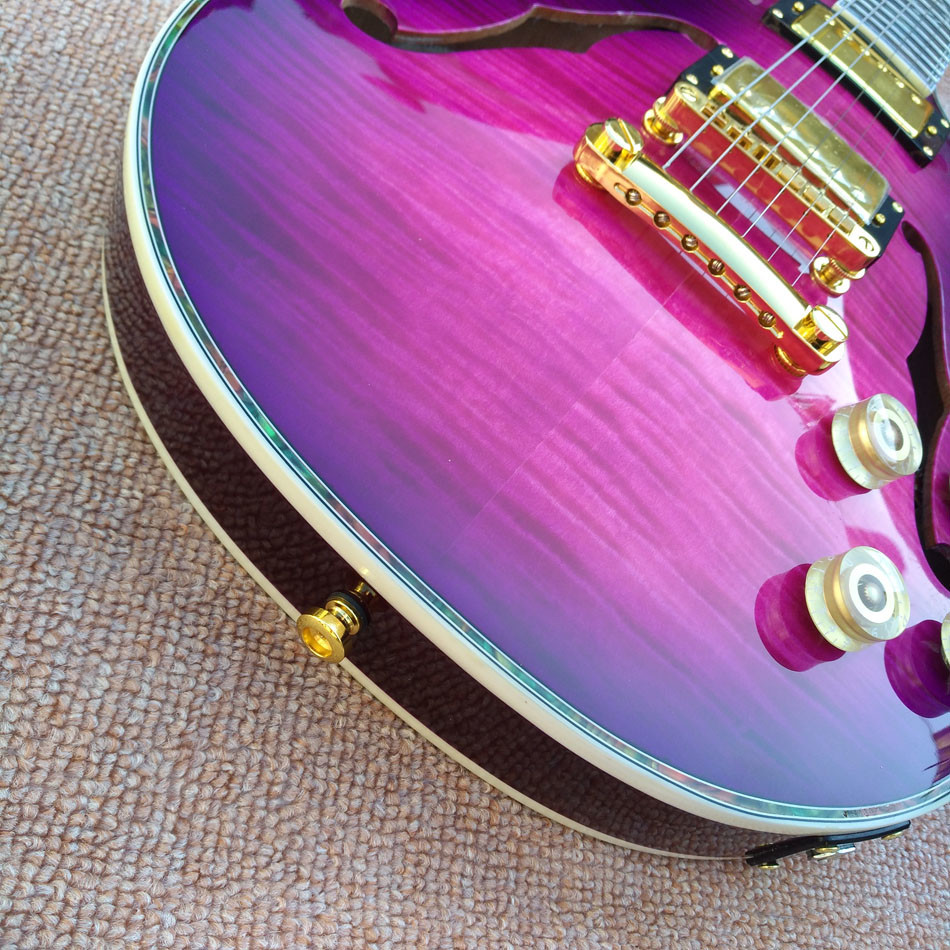 Custom LP Semi Hollow body Electric Guitar with F holes, Abalone Flower inlaid fingerboard guitar, free shipping