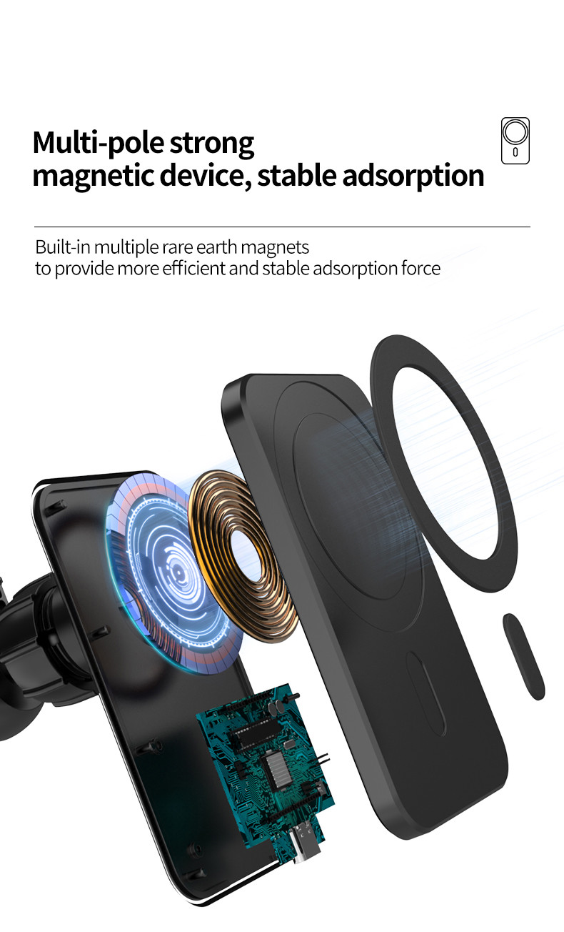 FCC Magnetic Wireless Car Charger , 15w Air Vent Car Mount Phone Holder