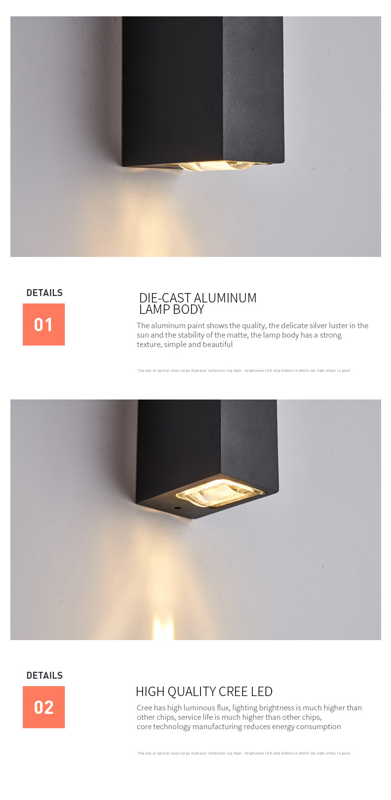 4W 6w 14w Outdoor Waterproof LED Wall Lights 4x12x6mm