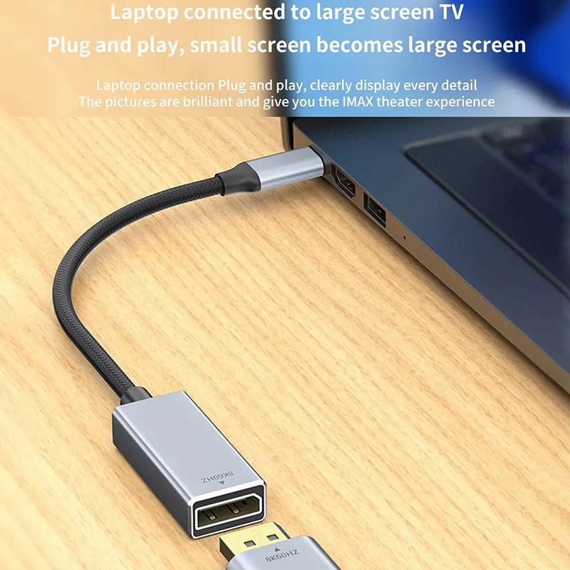 PVC Jacket Male-Female USB C Type C to Displayport Display Adapter Cable for 8K 60Hz Video Audio