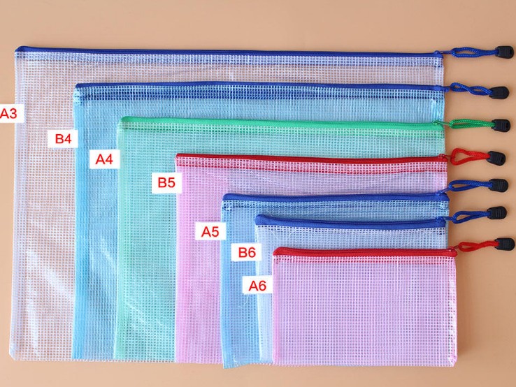 Custom A4 B4 Size Clear Waterproof PP Document Bag Mesh Zipper Pouch for Zhejiang OEM