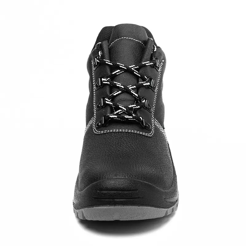 Black Genuine Leather Safety Shoes Steel Toe Work Boots Construction