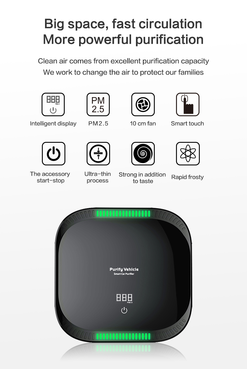 PM2.5 Display Mini Portable Intelligent Air Purifier Smart Touch Car HEPA Filter Air Purifier With Air Quality Sensor