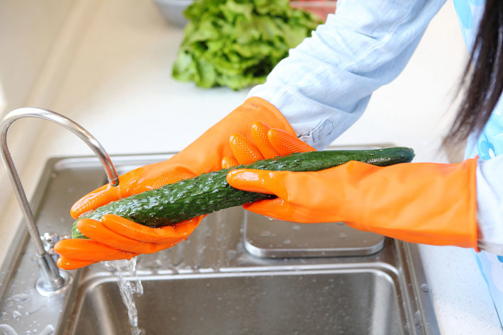 Puncture Resistant Household 80g Rubber Dishwashing Gloves