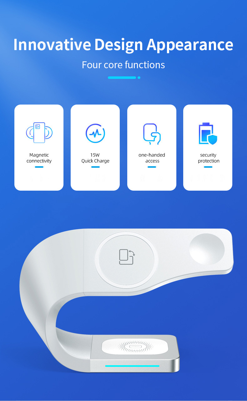 4 In 1 Magnetic Absorption Wireless Charger with 15W Fast Charging and Logo Service