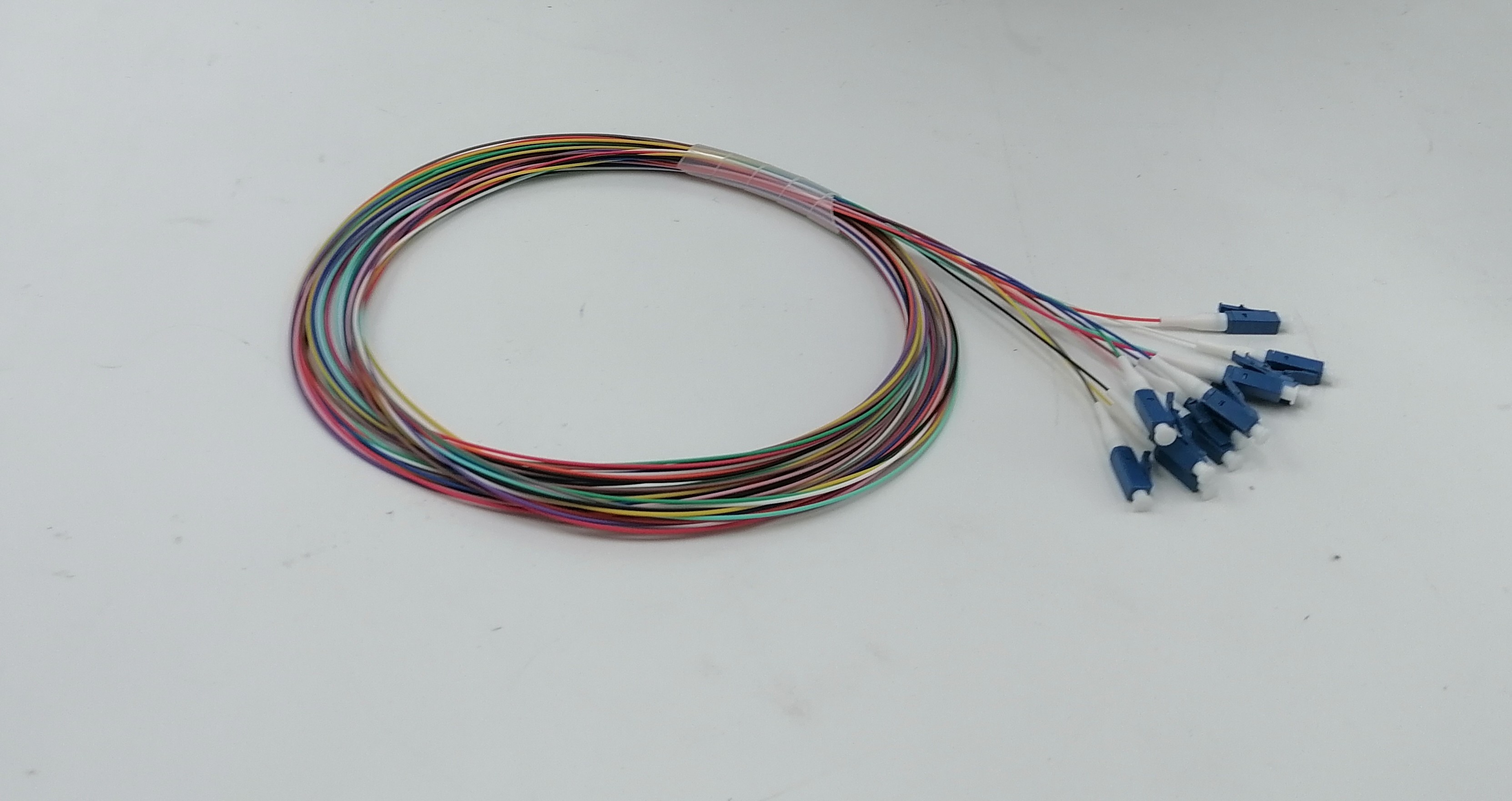 12 Color-Coded 0.9mm Unjacketed LC UPC Fiber Pigtails OS2 Single Mode 1m (3ft)