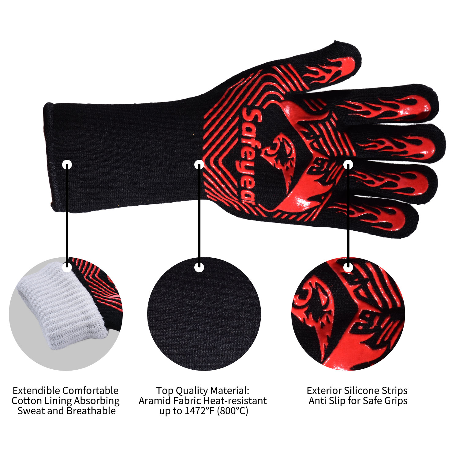 Food Grade Silicone Safety Working Gloves Grill Heat Aid Extreme Heat Resistant Grill BBQ Gloves Premium Insulated