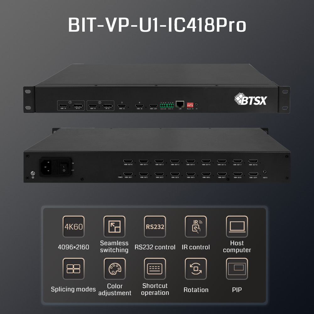 OEM / ODM 4K Video Processor HDMI Matrix Switcher Multiviewer With IR Remote Control