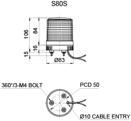 Ø80mm LED Steady/Flashing Signal Light Improving Visibility by Employing Special Scattering Lens