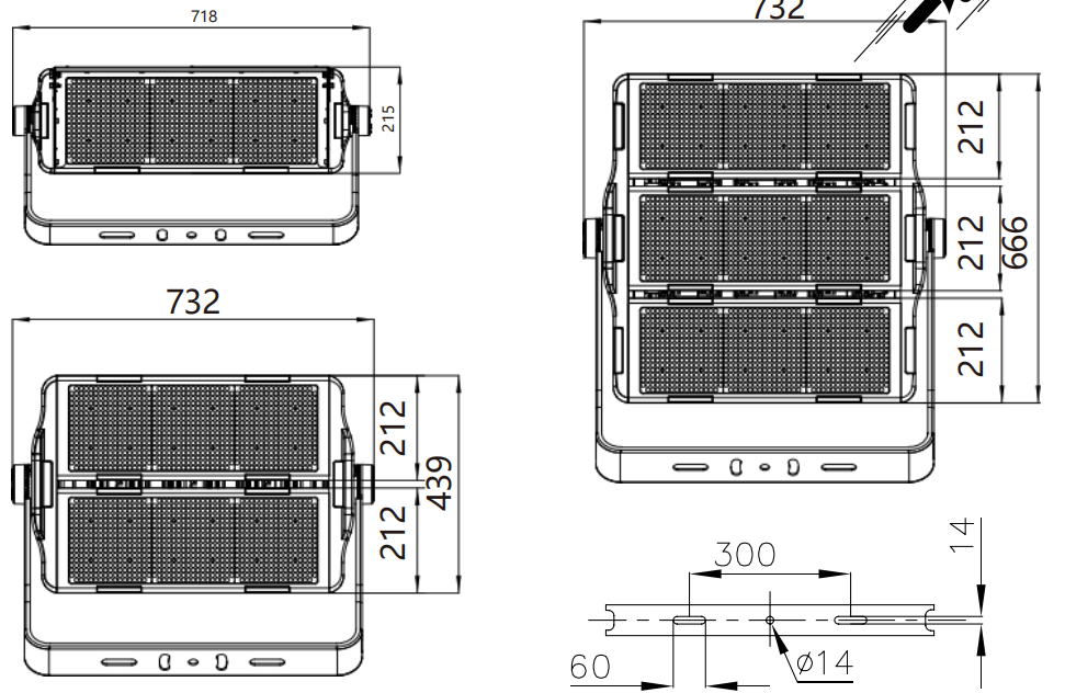 400-1200W 5years Warranty IP66 High Power Mast Light With Surge Protection For Spory Fields Airport Hangers