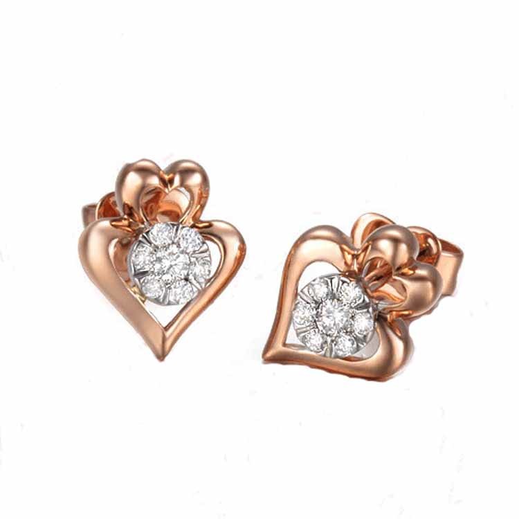 Hot Sale 18K Rose Gold White Gold Heart Stud Earrings for Women Gift (GDE010)