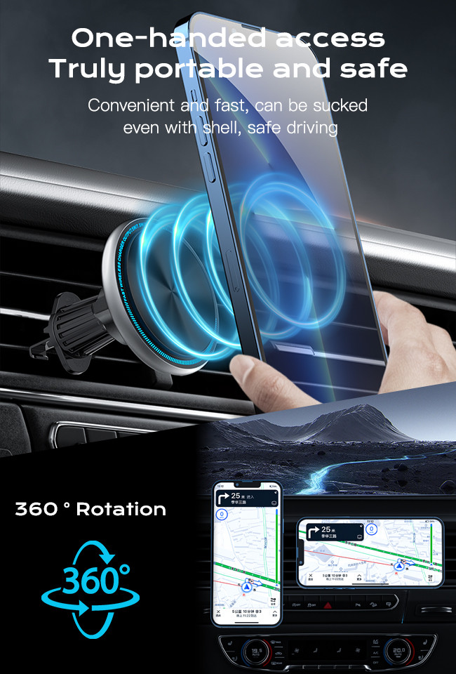 Running Light Wireless Magnetic Car Charger Customizable Flexible Mounting