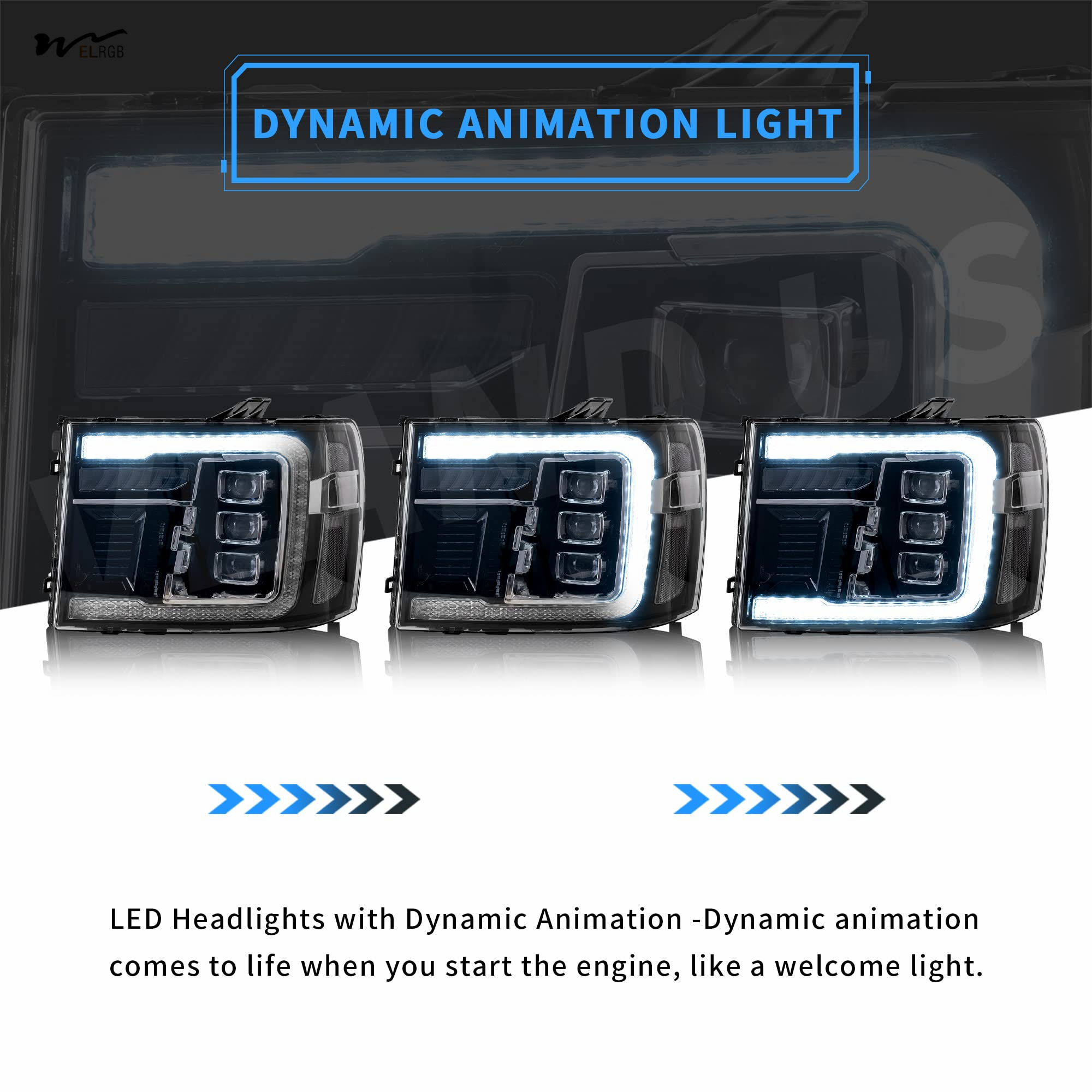 Auto Part Position Front Projector-Clear Reflector LED Headlights w/ Dynamic Animation