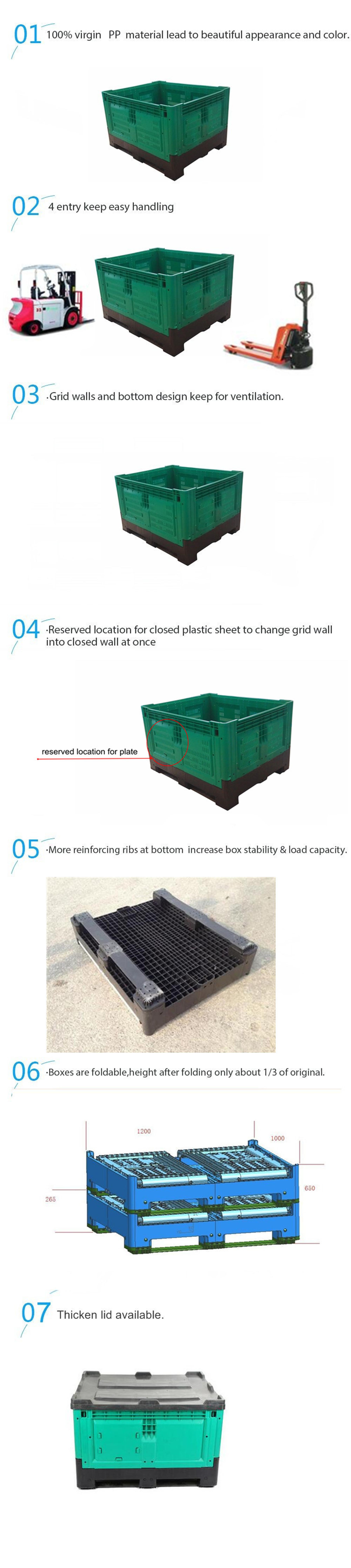 1200*1000*760mmBest Selling stackable foldable plastic storage pallet box bin used fruit bins for sale or autoparts