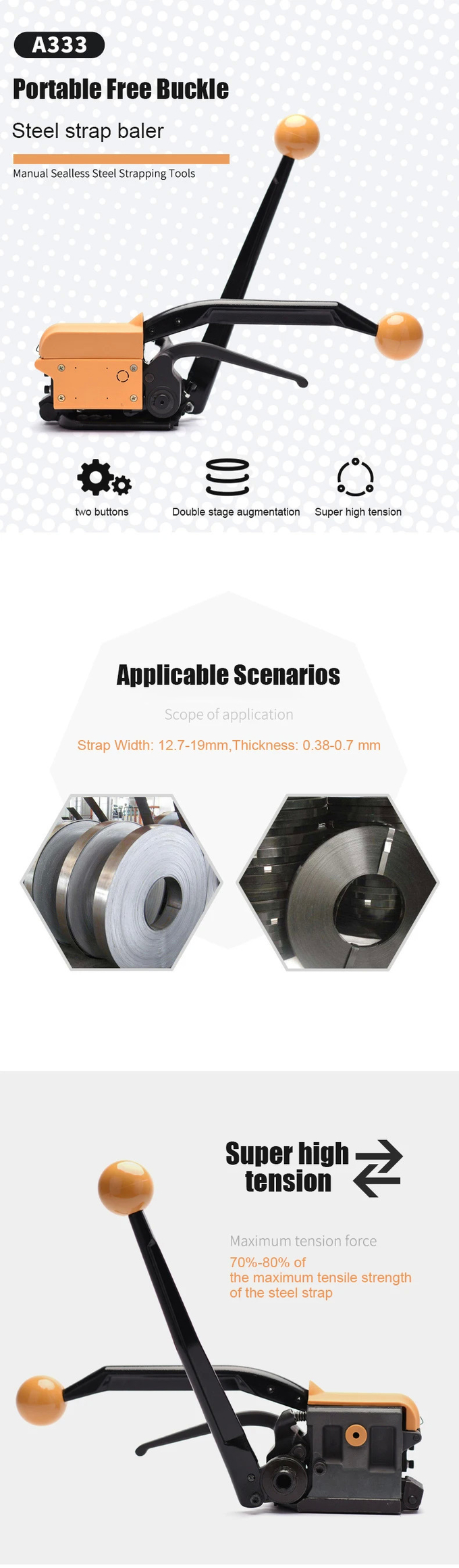 Steel Belt Buckle-free Manual Baler Buckle Free Sealless Steel Strapping Hand Tool Packing Machine For Steel Belt