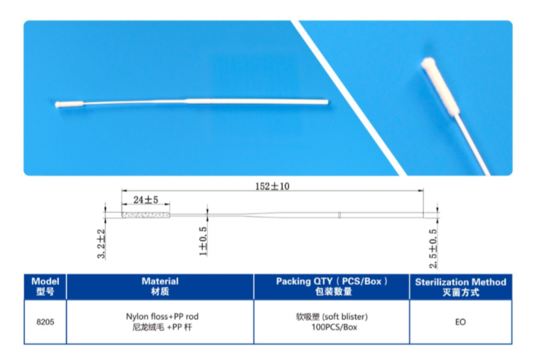 15.2cm Nylon Flocked Nasal Swab