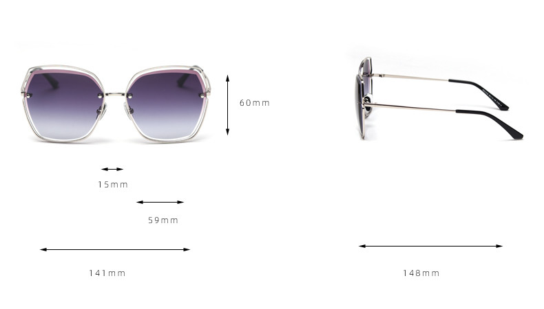UV400 Gradient Lens Sunglasses Hollow Metal Frame Polarized