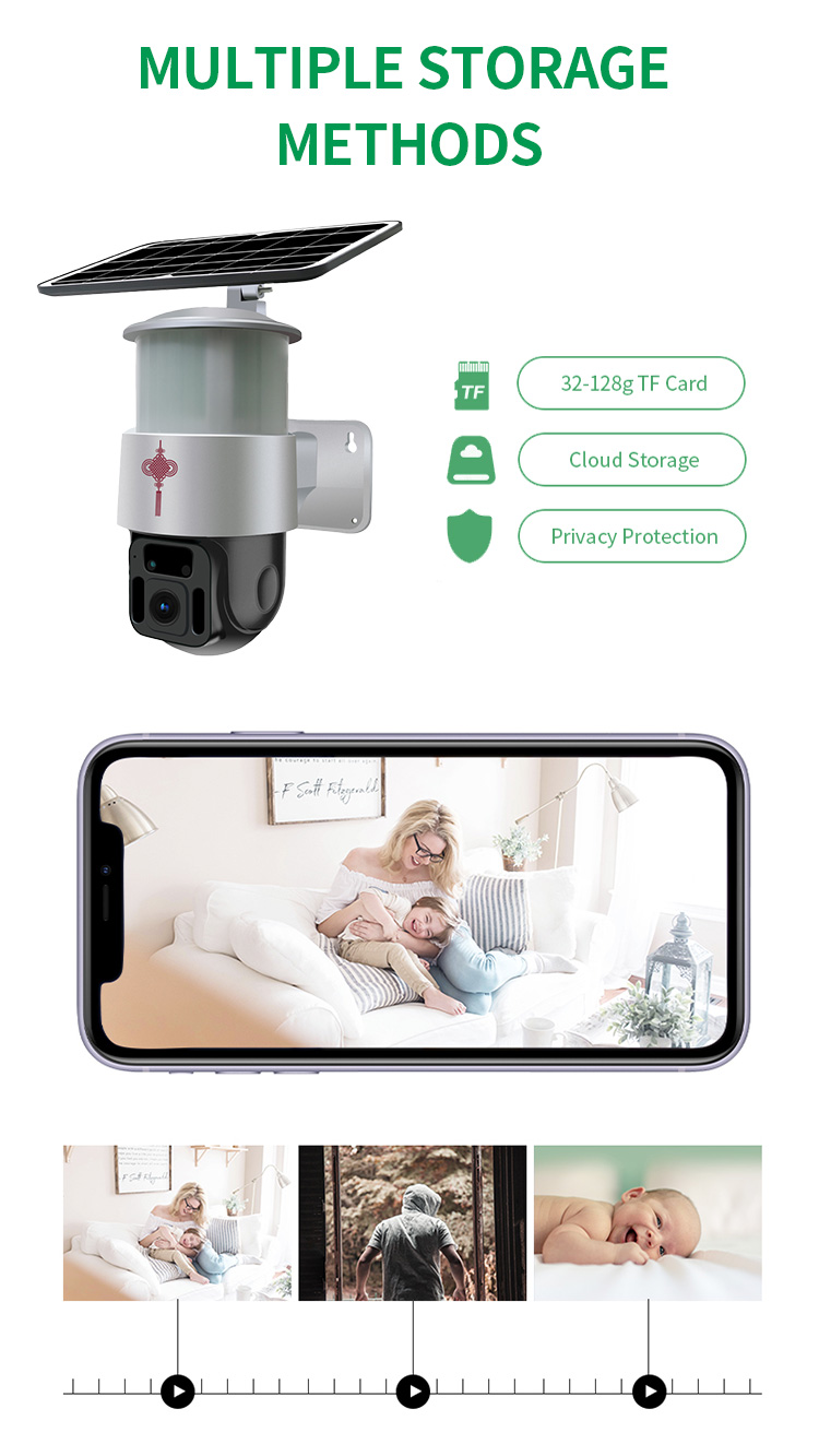 Solar Outdoor 360 Degree Wireless Solar Camera IP66 Waterproof Motion Detection Light Night Vision