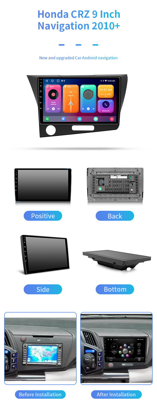 8-Core For Honda CRZ 2010+ 4G WIFI Carplay Android Auto Bluetooth Car Navigation