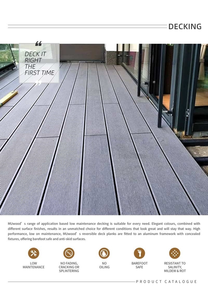 Anti Slip WPC Floor Panel Rotproof Patios Wood Plastic Composite Deck
