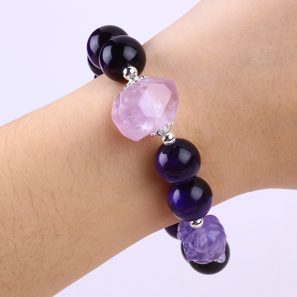 14mm Bead Smoky Quartz Crystal Bead Bracelet With Nine Tail Fox Carving