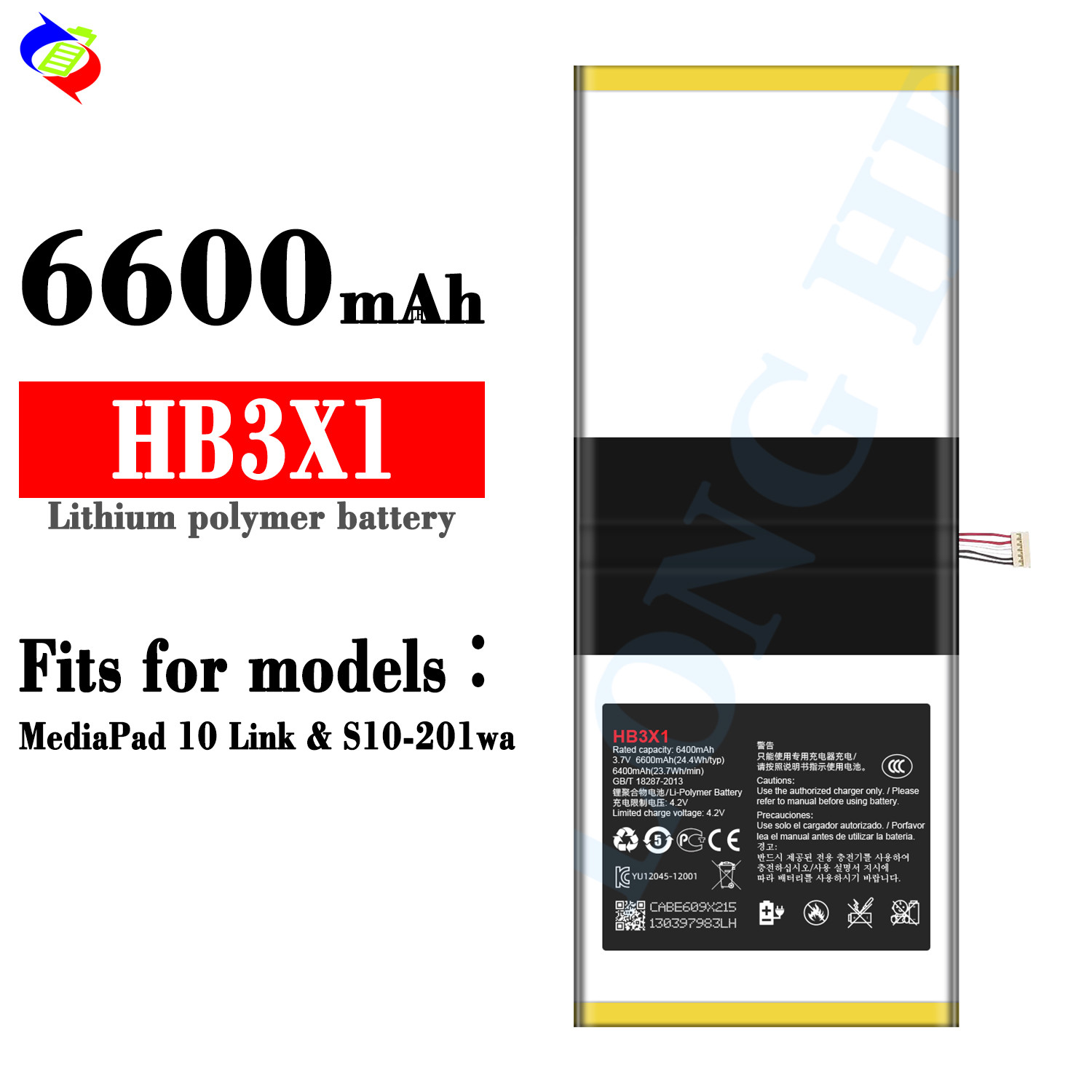 HB3X1 3.7V 6400mAh Quality Tablet digital battery for Huawei MediaPad 10 Link S10-201wa Rechargeable Batterie