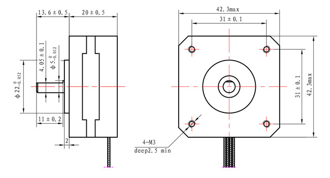 Nema 17 Stepper Motor 42*42*20mm Ultrathin Body 1.0A 130mN.m For Medical Equipment