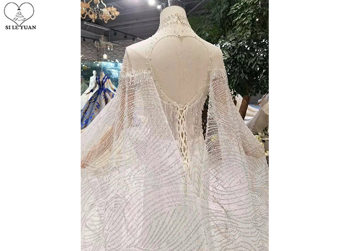 Mermaid Silver Sequin Wedding Dress Inside Bead Tassels Dress Outside Cloak