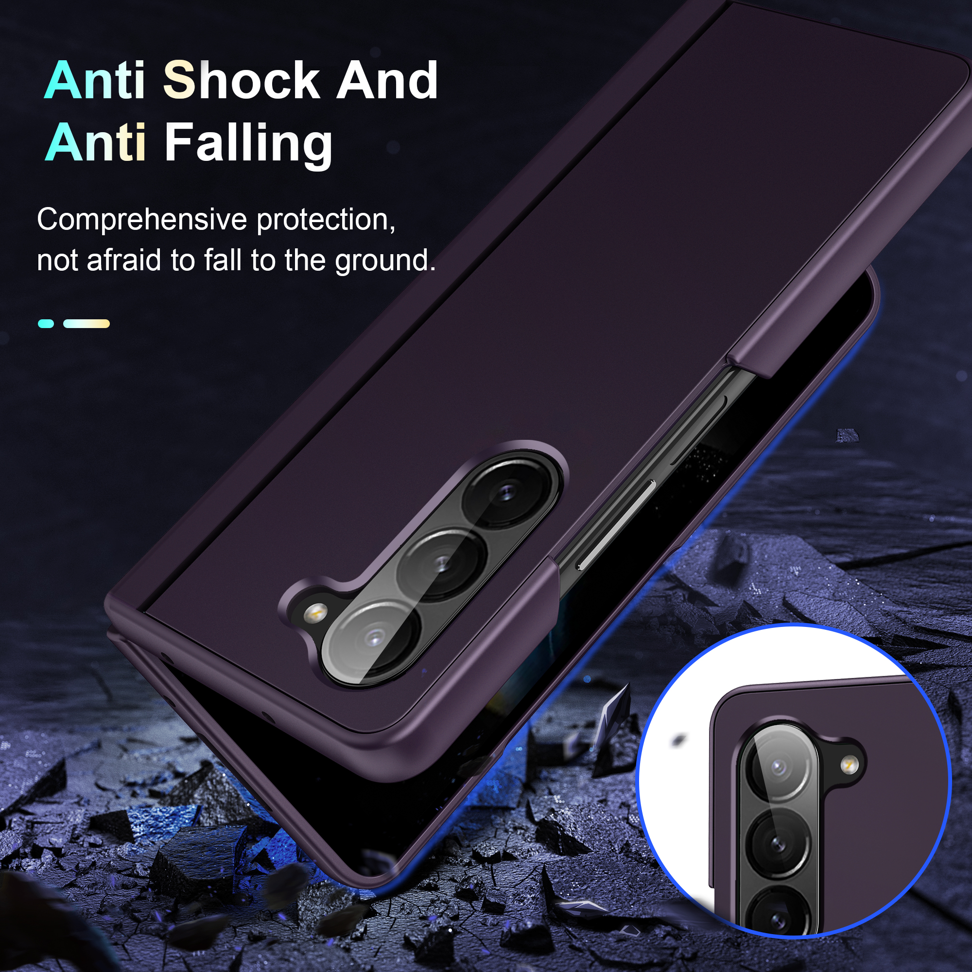 5G Fashion PC Protective Phone Case Samsung Zfold 5 With Flip Stand And Black Color