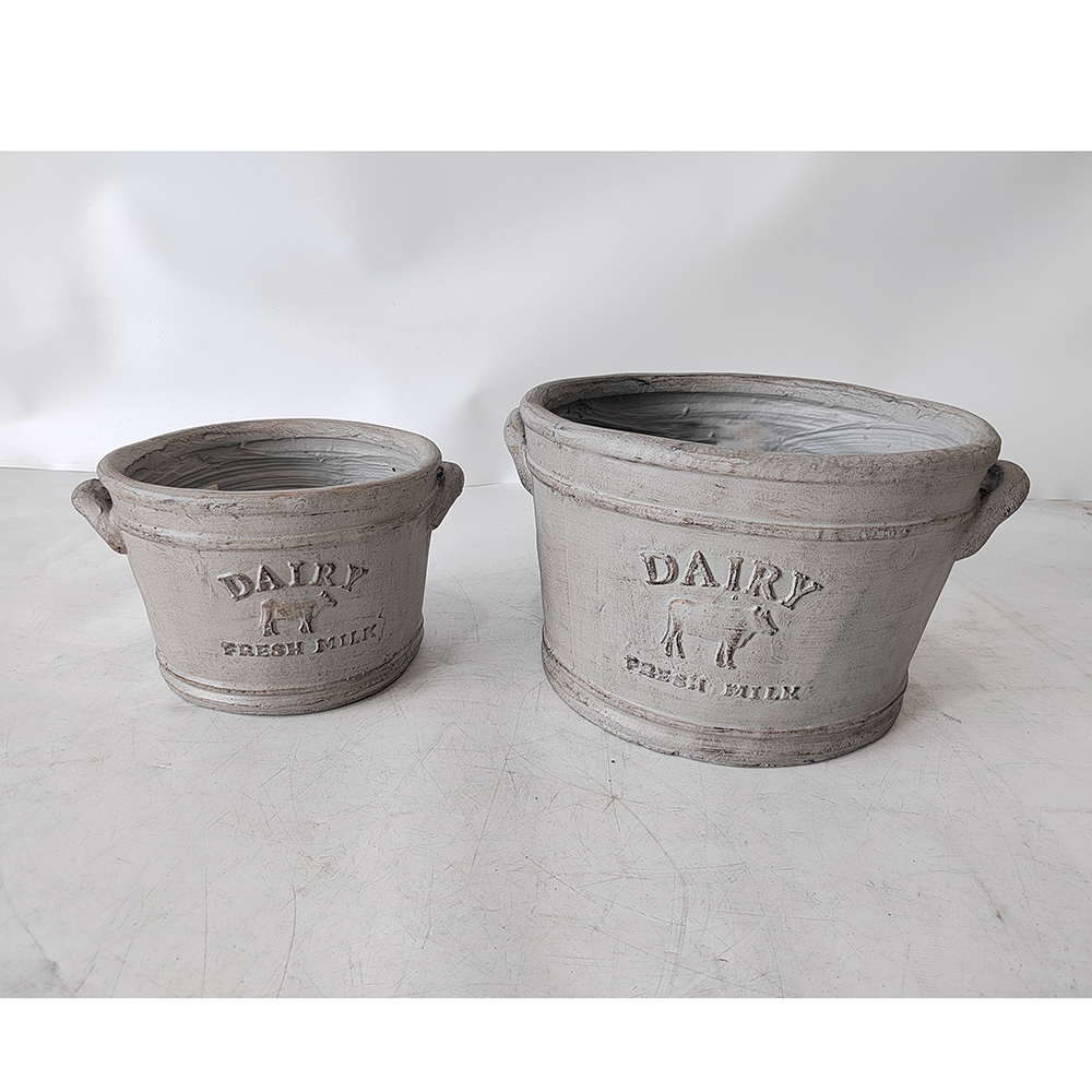 Flower Pot Garden Pot Set 2 Dairy Fiber Stone Pot in Garden Grey Size 2 28.5*24.5*16.5cm