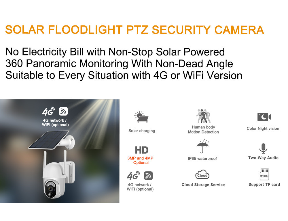 Wireless 2K Solar WiFi Camera 128G Storage Audio Video Recording 6X Digital Zoom