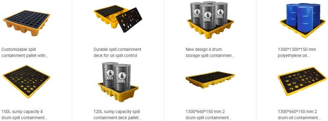 Detachable plastic 4 drum oil spill pallet, 1300*660*150 mm 2 drum spill containment pallet, Nestable 2 drum spill conta