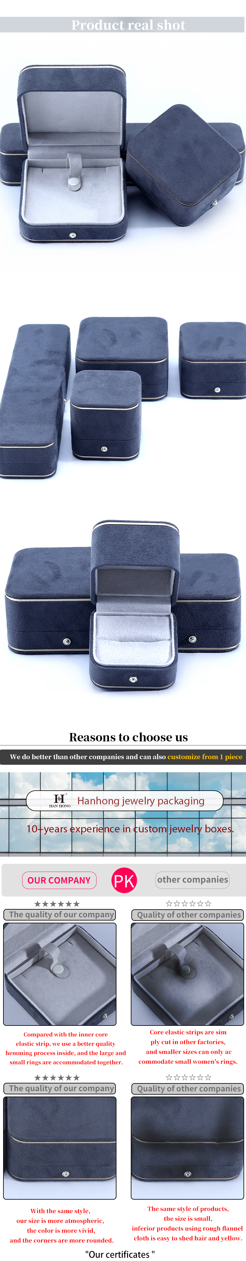 Newest Gray Velvet Jewelry Box for Bracelet Necklace Ring Custom Logo Hanhong 2023