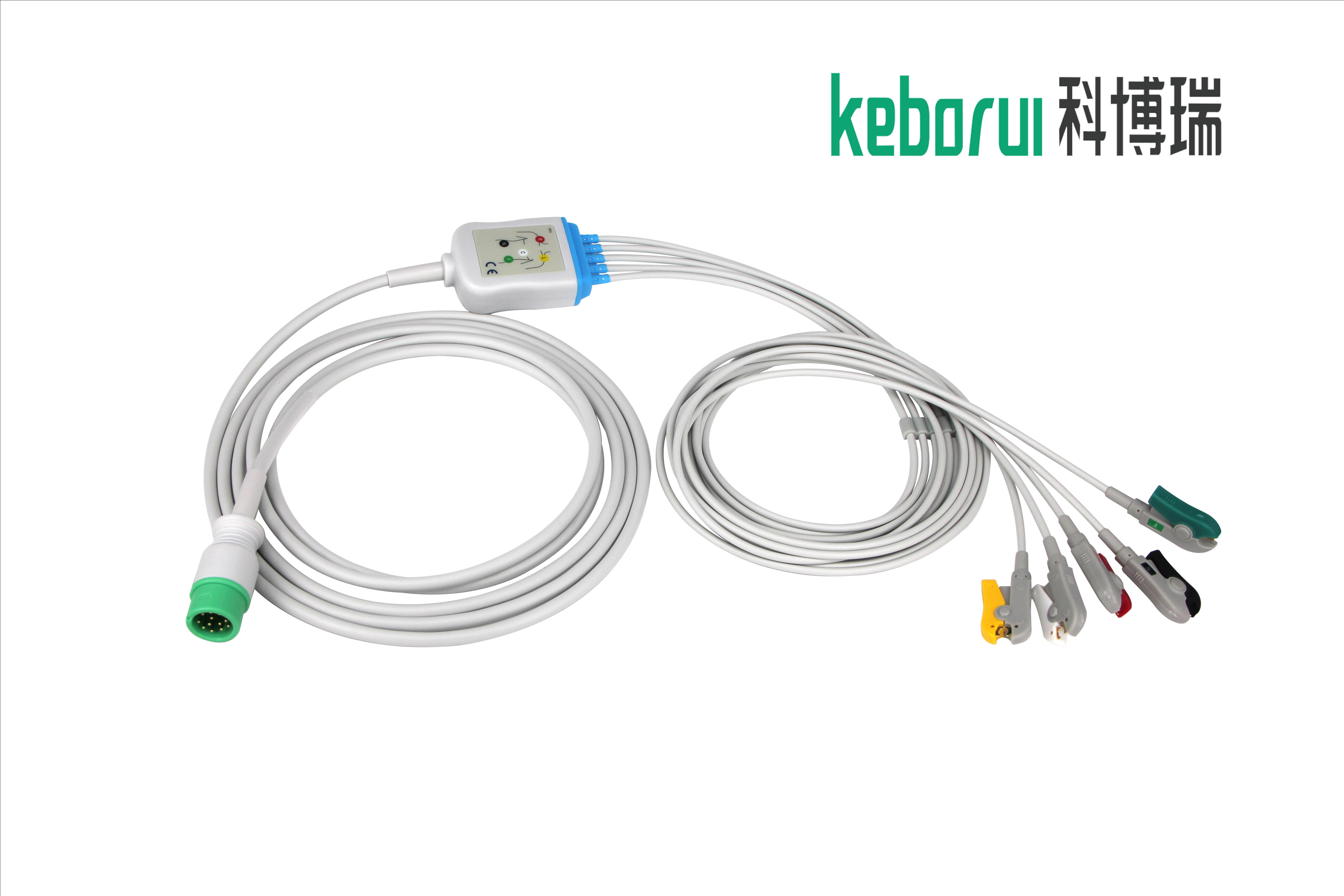 3.6m TPU ECG Patient Cables For Comen 12 Pin Monitor To 5 Leads Clip Connector