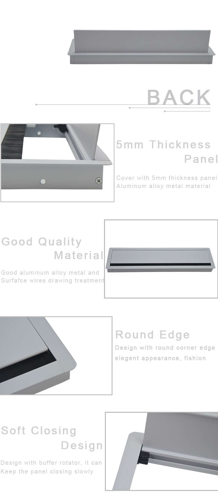 rectangular cable access /computer desk hole cover/aluminium alloy office desk cable grommet