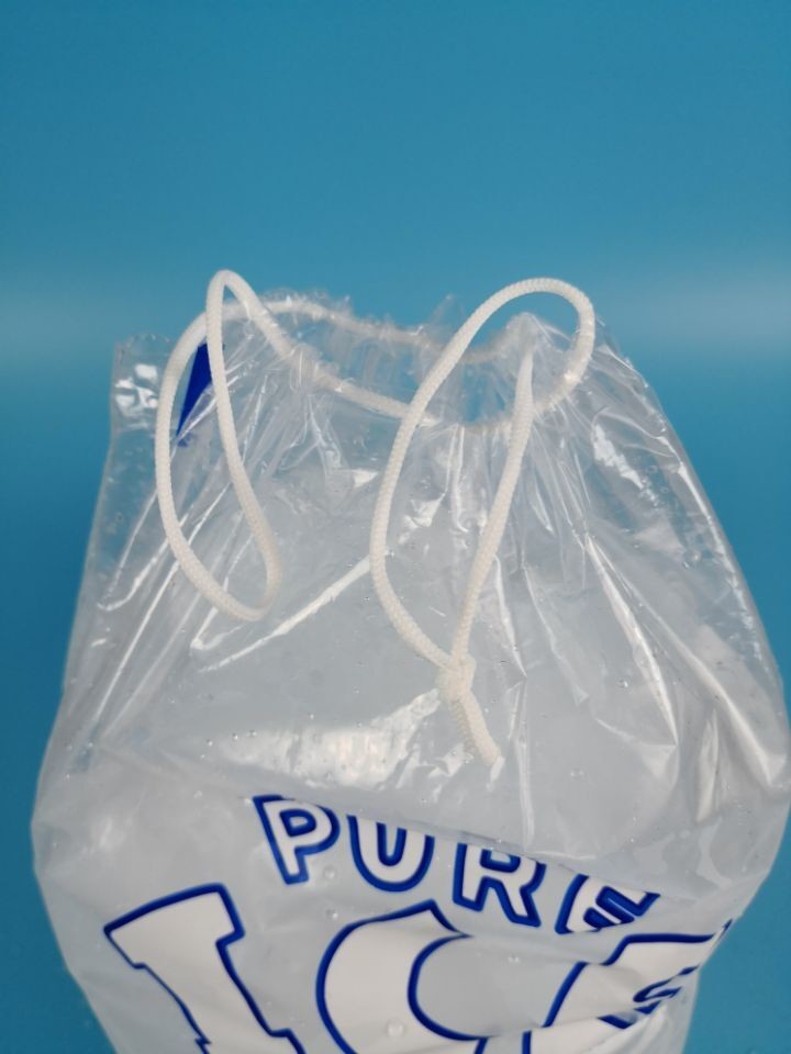 Clear plastic 8Lb Drawstring biodegradable ice bags Custom Printed