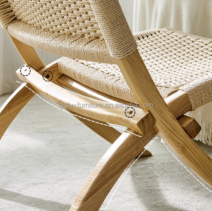Hotel Living Room Furniture Nordic Style Solid Wood Leisure Chair with Woven Cord and Foldable Design