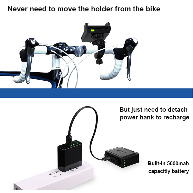 Rechargeable 5200mAH Detachable Bike Mount Phone Holder