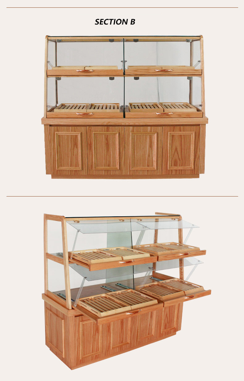 Bread Cake Shop Display Showcase Wood / Glass Material With Energy Saving LED Light
