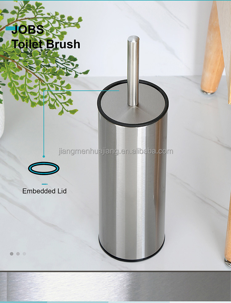 Silver Curved Design Toilet Cleaning Brush with Holder Stainless Steel OEM Acceptable