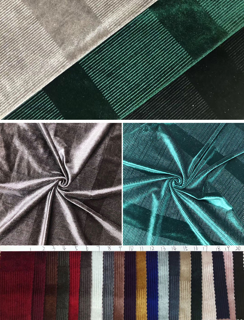 Soft Embossed 260gsm Stretch Velvet Velour Fabric Plaid Velvet Fabric