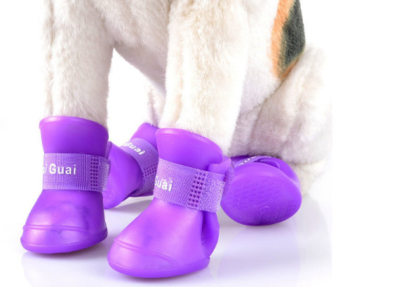 Pet supplies silicone rain boots, non-slip pet shoes, candy color fashion cute dog shoes，red,yellow,pink,black;