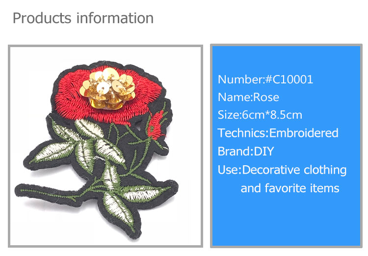 Rose Flower Embroidery Patch Applique Fabric Iorn On Clothes Dress T-Shirt Decorate Accessory Diy Patchwork Stick#C10001