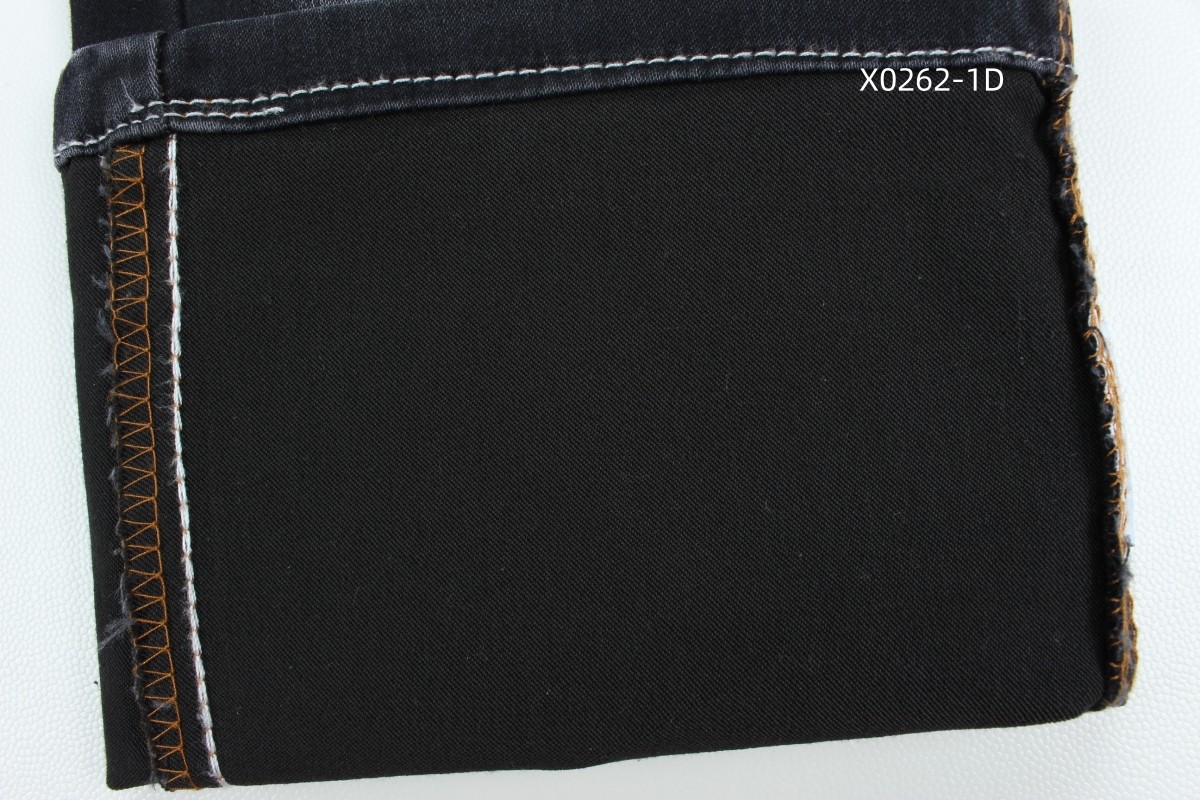 9.6 Oz Black High Stretch Satin Woven Denim Fabric For Jeans