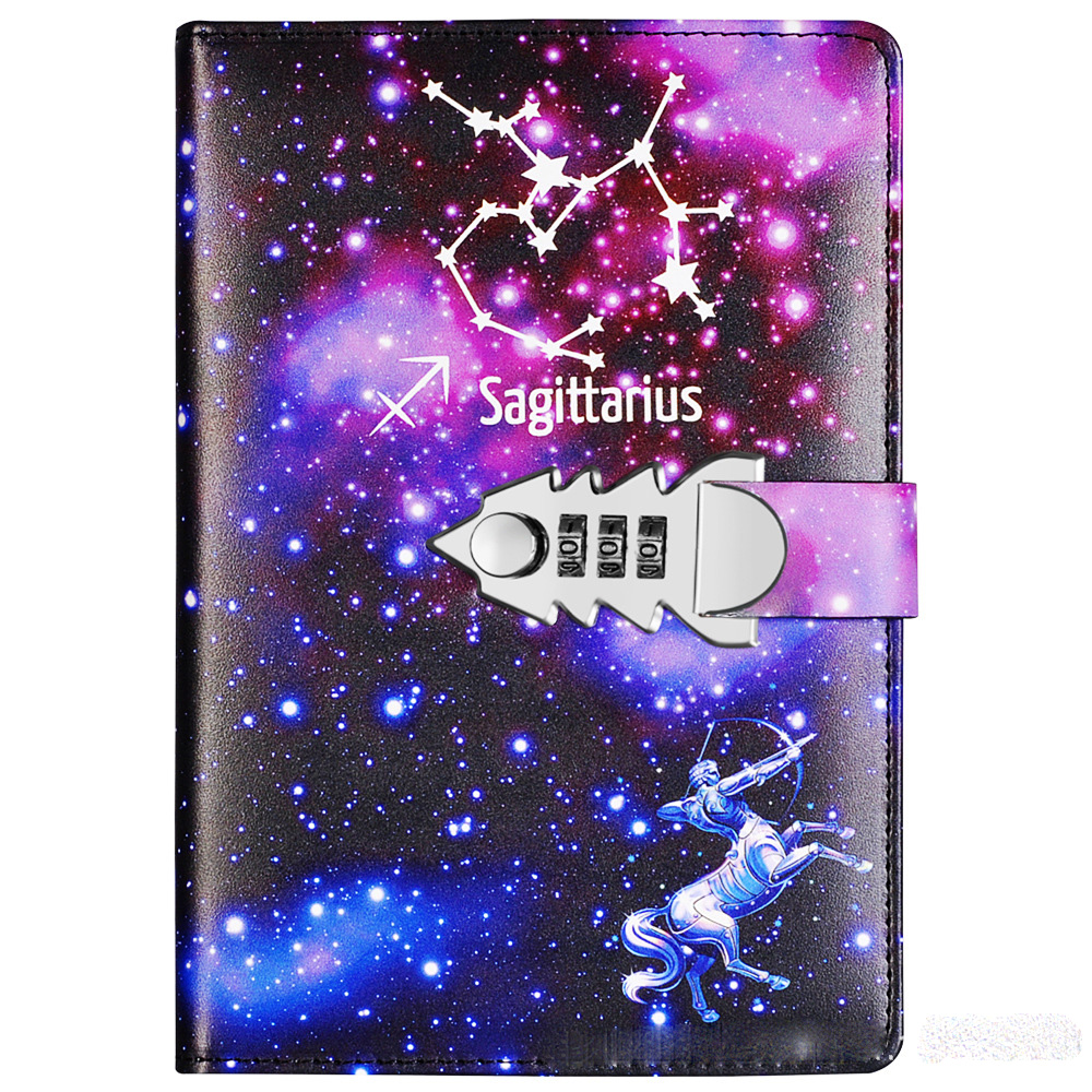2022 Leather Lock Catch Journal Writing Schedule Notebook For Students 12 Constellation