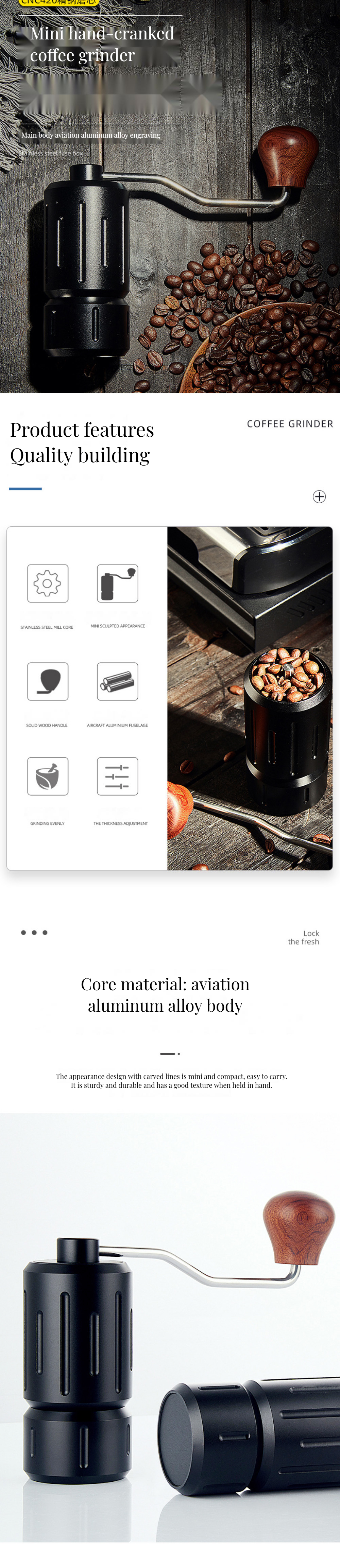 Travel Manual Coffee Grinder with Adjustable Speed and 25g Capacity in Stainless Steel