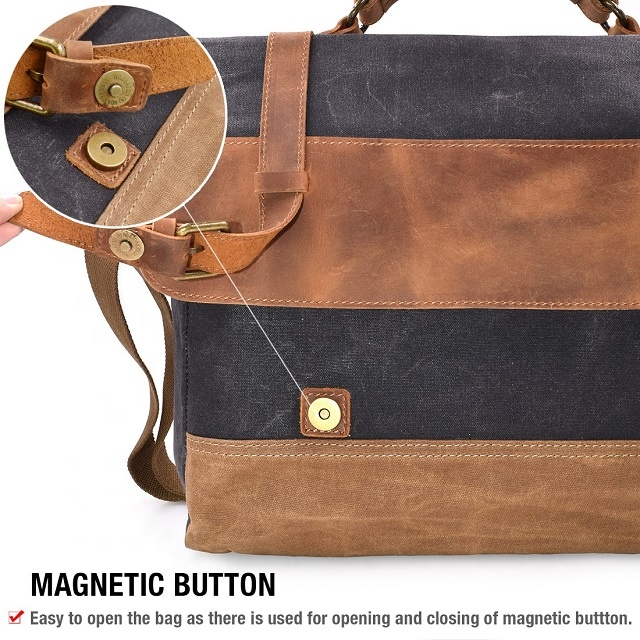 Mens Black Waxed Canvas Messenger Bag Bulk Laptop Travel For School