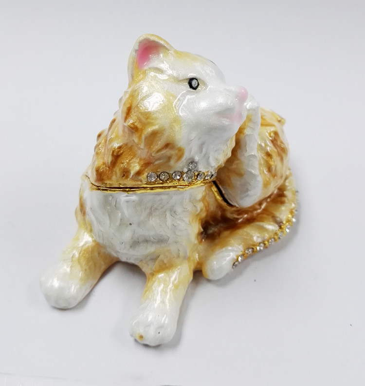 Fashionable Metal Alloy Pewter Rhinetone Cat Trinket jewelry box